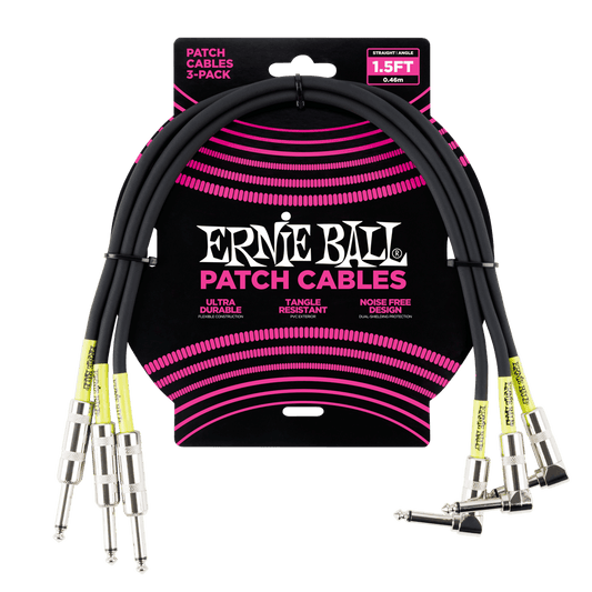 Ernie Ball 1.5' Straight / Angle Patch Cable 3-Pack - P06076 - Poppa's Music 