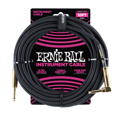 Ernie Ball 10' Braided Straight / Angle Instrument Cable - P06081 - Premium Instrument Cable from Ernie Ball - Just $26.99! Shop now at Poppa's Music