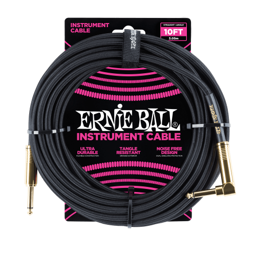 Ernie Ball 10' Braided Straight / Angle Instrument Cable - P06081 - Poppa's Music 