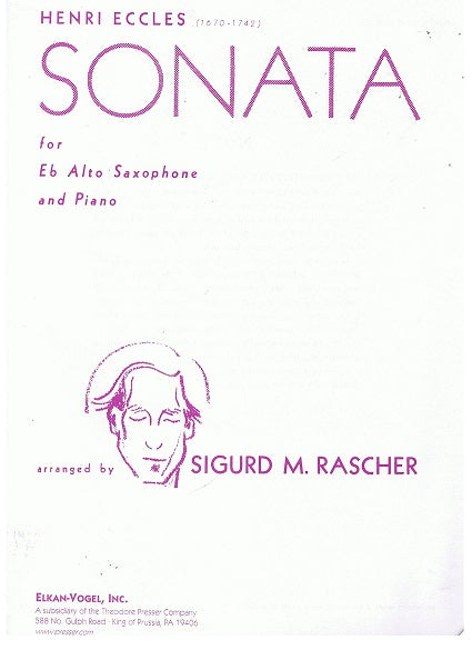 Sonata for Alto Sax & Piano by: Henry Eccles Arranged by: Sigurd M. Rascher - 164-00047 - Poppa's Music 