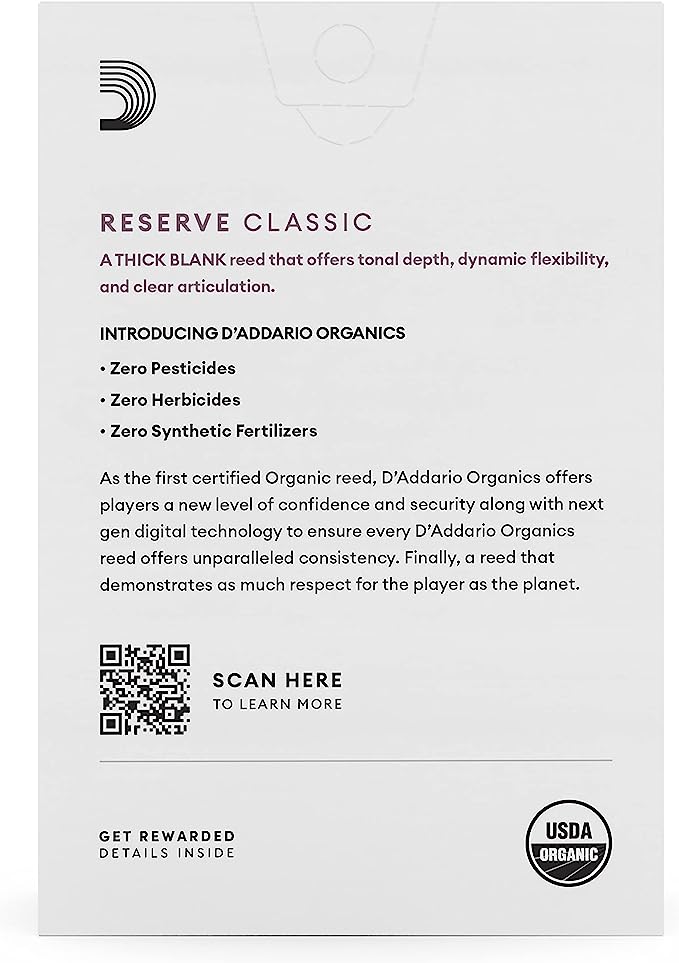 D'Addario Organic Reserve Classic Bb Clarinet Reeds - 10 Per Box - Poppa's Music 
