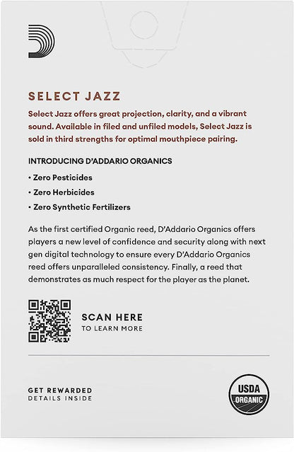 D'Addario Organic Select Jazz Unfiled Alto Saxophone Reeds - 10 Per Box - Poppa's Music 