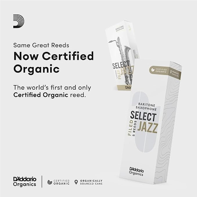 D'Addario Organic Select Jazz Filed Baritone Saxophone Reeds - 5 Per Box - Poppa's Music 