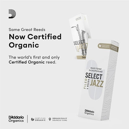 D'Addario Organic Select Jazz Filed Baritone Saxophone Reeds - 5 Per Box - Poppa's Music 