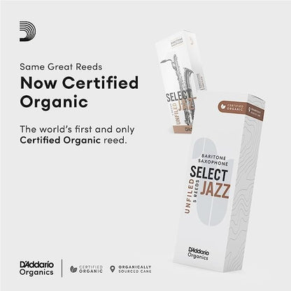 D'Addario Organic Select Jazz Unfiled Baritone Saxophone Reeds - 5 Per Box - Poppa's Music 