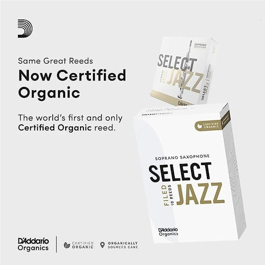 D'Addario Organic Select Jazz Filed Soprano Saxophone Reeds - 10 Per Box - Poppa's Music 