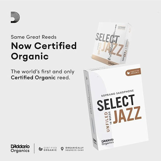 D'Addario Organic Select Jazz Unfiled Soprano Saxophone Reeds - 10 Per Box - Poppa's Music 