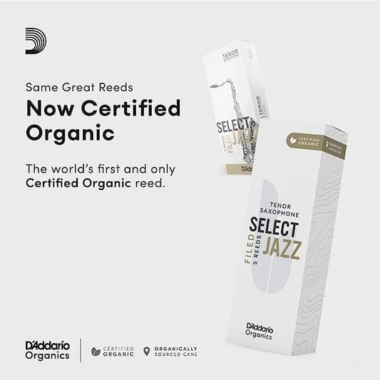 D'Addario Organic Select Jazz Filed Tenor Saxophone Reeds - 5 Per Box - Poppa's Music 