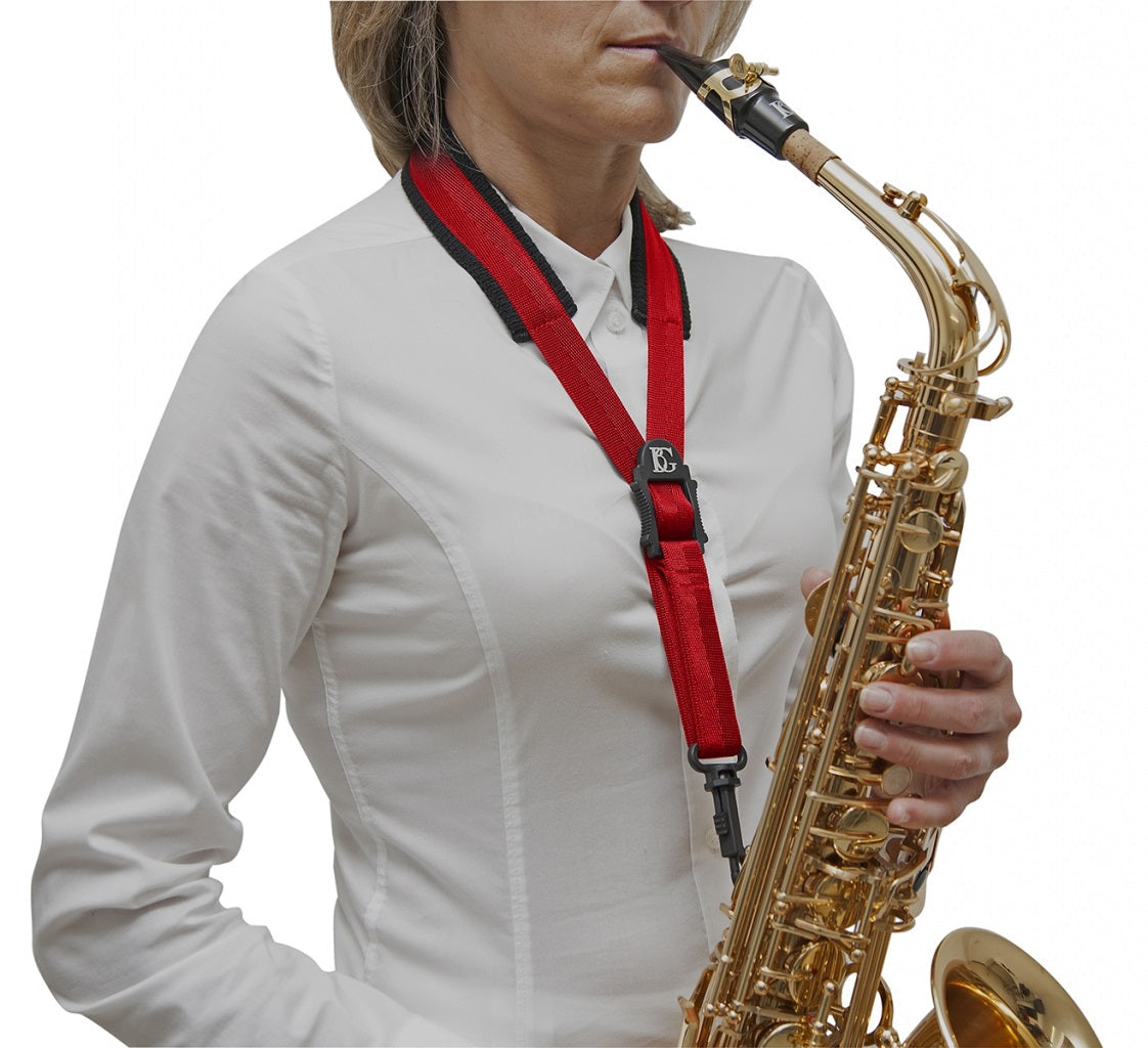 BG France Red Alto/ Tenor Saxophone Neck Strap W/ Large Pad- Plastic Snap Hook - S19SH - Poppa's Music 