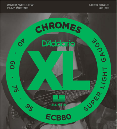 D'Addario XL Chromes, Super Light, Long Scale, 40-95 Bass Guitar Strings ECB80 - Poppa's Music 