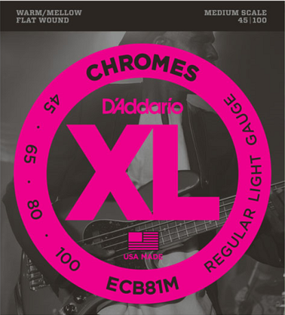 D'addario Chromes, Light, Medium Scale 45-100 Bass Guitar Strings ECB81M - Poppa's Music 