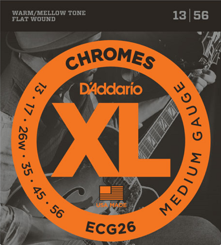 D'addario Chromes Flat Wound, Medium, 13-56 Electric Guitar Strings - ECG26 - Poppa's Music 