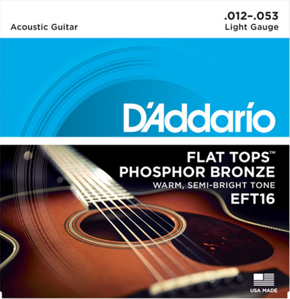 D'addario Flat Tops, Light, 12-53 Acoustic Guitar Strings - Poppa's Music 