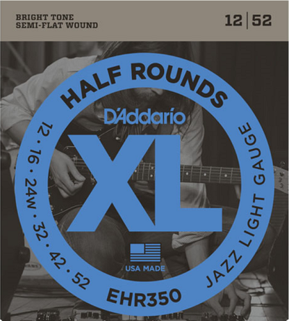 D'addario Half Rounds, Jazz Light, 12-52 Electric Guitar Strings EHR350 - Poppa's Music 