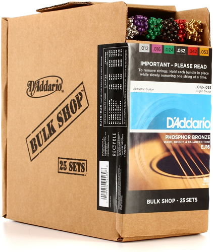 D'addario Phosphor Bronze, Light, 12-53 Acoustic Guitar Strings (25-Sets) EJ16-B25 - Poppa's Music 