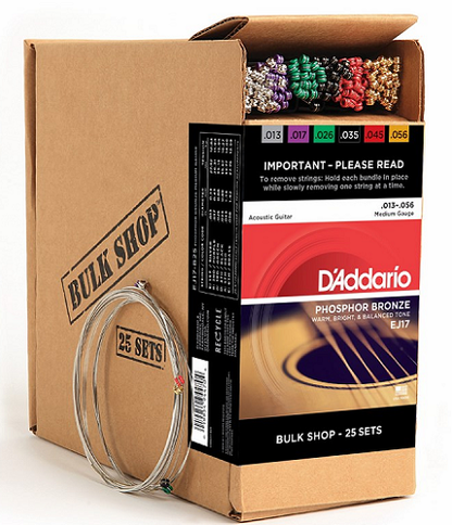 D'addario Phosphor Bronze, Medium, 13-56 Acoustic Guitar Strings (25-Sets) EJ17-B25 - Poppa's Music 