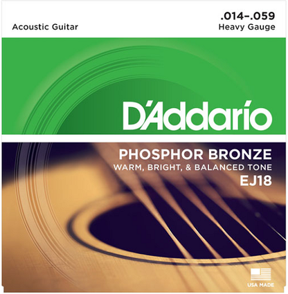 D'addario Phosphor Bronze, Heavy, 14-59 Acoustic Guitar Strings - EJ18 - Poppa's Music 