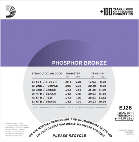 D'addario Phosphor Bronze, Custom Light, 11-52 Acoustic Guitar Strings - EJ26 - Poppa's Music 
