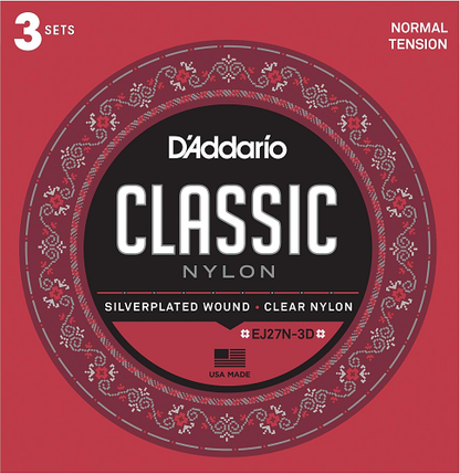 D'Addario Student Nylon. Normal Tension Classical Guitar Strings - 3-PACK - Poppa's Music 