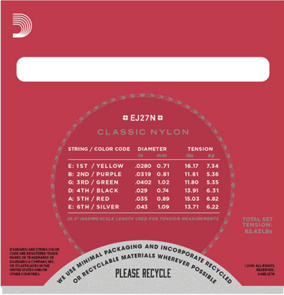 D'Addario Student Nylon. Normal Tension Classical Guitar Strings EJ27N - Poppa's Music 