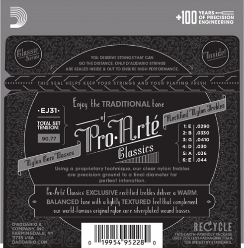 D'addario Pro-Arte Rectified TrebleS, Hard Tension Classical Guitar Strings - Poppa's Music 