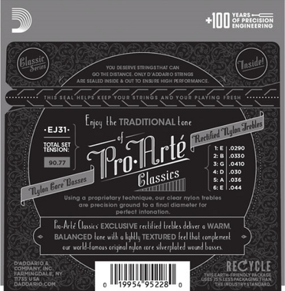 D'addario Pro-Arte Rectified TrebleS, Hard Tension Classical Guitar Strings - Poppa's Music 