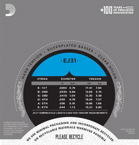 D'addario Pro-Arte Rectified TrebleS, Hard Tension Classical Guitar Strings - Poppa's Music 