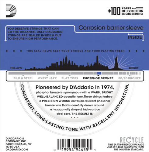 D'addario Phosphor Bronze, 12-String, Medium Top/Heavy Bottom, 12-54 Acoustic Guitar Strings EJ37 - Poppa's Music 