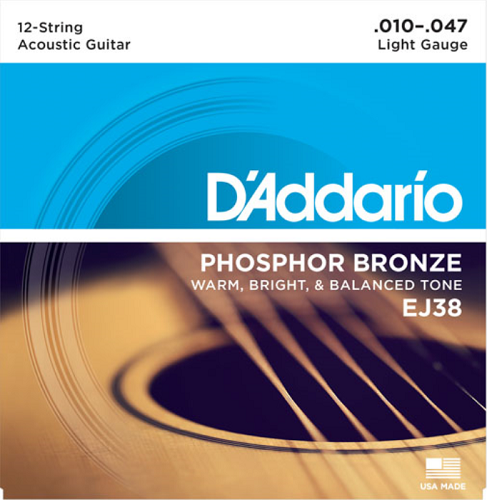 D'addario Phosphor Bronze, 12-String, Light, 10-47 Acoustic Guitar Strings - Poppa's Music 