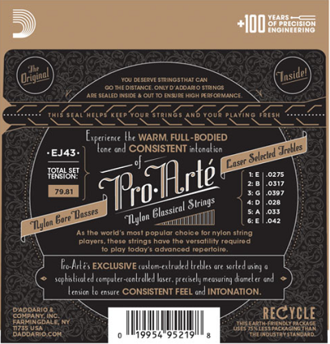 D'addario Pro-Arte Nylon, Light Tension Classical Guitar Strings - EJ43 - Poppa's Music 