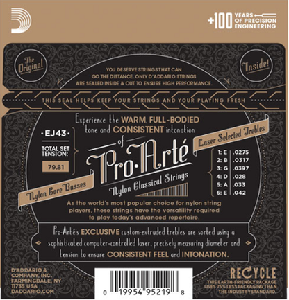 D'addario Pro-Arte Nylon, Light Tension Classical Guitar Strings - EJ43 - Poppa's Music 