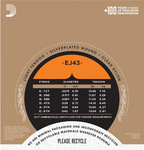 D'addario Pro-Arte Nylon, Light Tension Classical Guitar Strings - EJ43 - Poppa's Music 