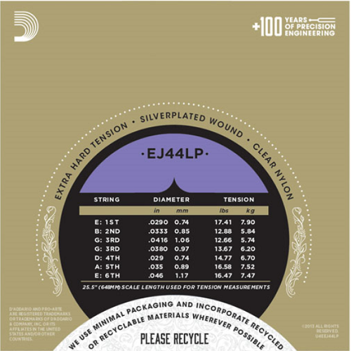 D'addario Pro-Arte Lightly Polished Composite , Extra-Hard Tension Classical Guitar Strings - EJ44LP - Poppa's Music 