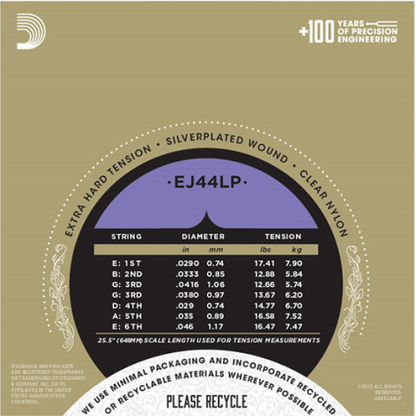 D'addario Pro-Arte Lightly Polished Composite , Extra-Hard Tension Classical Guitar Strings - EJ44LP - Poppa's Music 