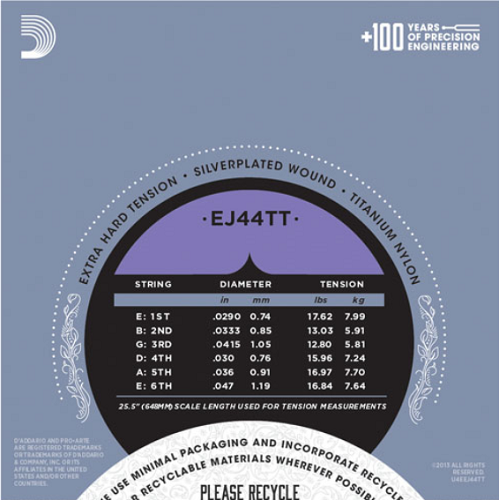 D'addario ProArte Dynacore Classical Guitar Strings, Titanium Trebles, Extra-Hard Tension -EJ44TT - Poppa's Music 