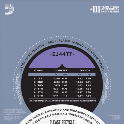 D'addario ProArte Dynacore Classical Guitar Strings, Titanium Trebles, Extra-Hard Tension -EJ44TT - Poppa's Music 