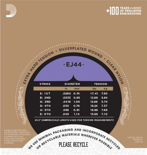 D'addario Pro-Arte Nylon, Extra Hard Tension Classical Guitar Strings - EJ44 - Poppa's Music 