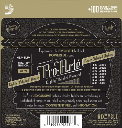 D'Addario Pro-Arte Lightly Polished Composite, Normal Tension Classical Guitar Strings - EJ45LP - Poppa's Music 