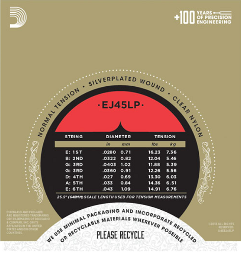 D'Addario Pro-Arte Lightly Polished Composite, Normal Tension Classical Guitar Strings - EJ45LP - Poppa's Music 