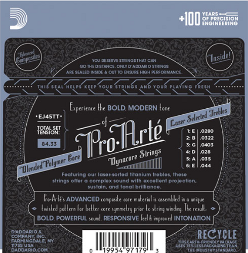 D'Addario Pro-Arte Dynacore, Titanium Trebles, Normal Tension Classical Guitar Strings - EJ45TT - Poppa's Music 