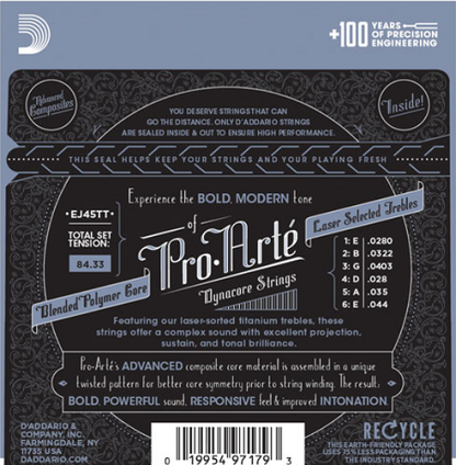 D'Addario Pro-Arte Dynacore, Titanium Trebles, Normal Tension Classical Guitar Strings - EJ45TT - Poppa's Music 