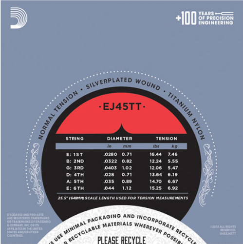 D'Addario Pro-Arte Dynacore, Titanium Trebles, Normal Tension Classical Guitar Strings - EJ45TT - Poppa's Music 