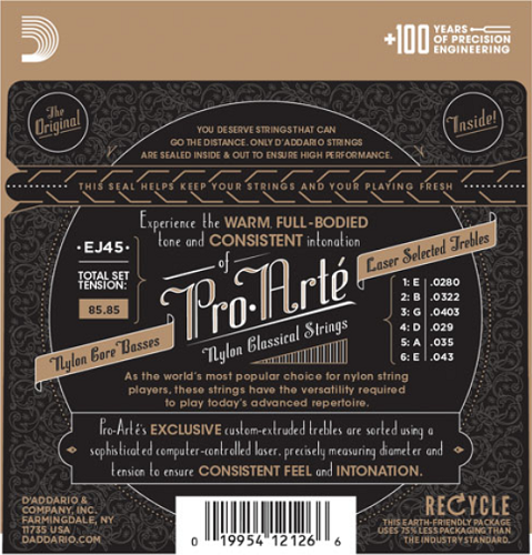 D'addario Pro-Arte Nylon, Normal Tension Classical Guitar Strings - EJ45 - Poppa's Music 