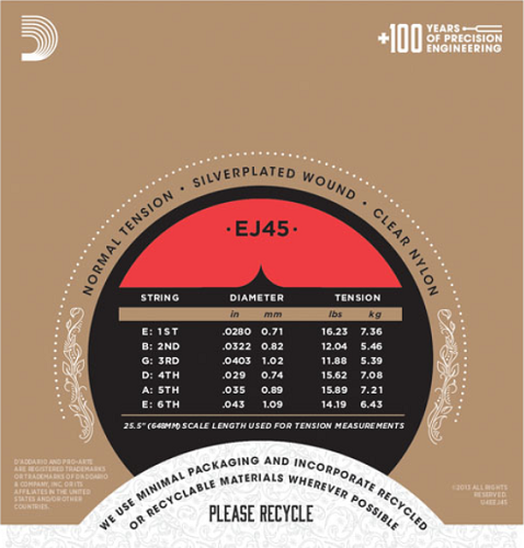 D'addario Pro-Arte Nylon, Normal Tension Classical Guitar Strings - EJ45 - Poppa's Music 
