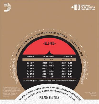 D'addario Pro-Arte Nylon, Normal Tension Classical Guitar Strings - EJ45 - Poppa's Music 