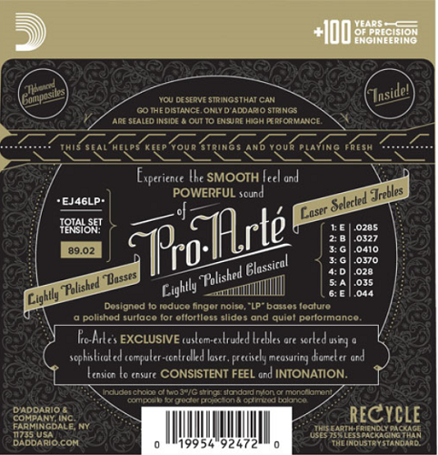 D'Addario Pro-Arte Lightly Polished Composite, Hard Tension Classical Guitar Strings - EJ46LP - Poppa's Music 