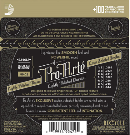 D'Addario Pro-Arte Lightly Polished Composite, Hard Tension Classical Guitar Strings - EJ46LP - Poppa's Music 