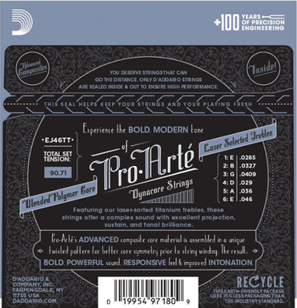 D'Addario ProArte Dynacore Classical Guitar Strings, Titanium Trebles, Hard Tension - EJ46TT - Poppa's Music 