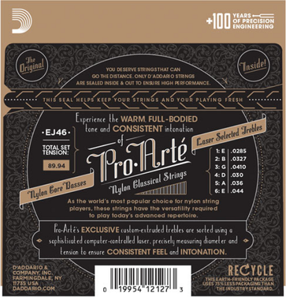 D'Addario Pro-Arte Nylon, Hard Tension Classical Guitar Strings (3-Sets) EJ46-3D - Poppa's Music 