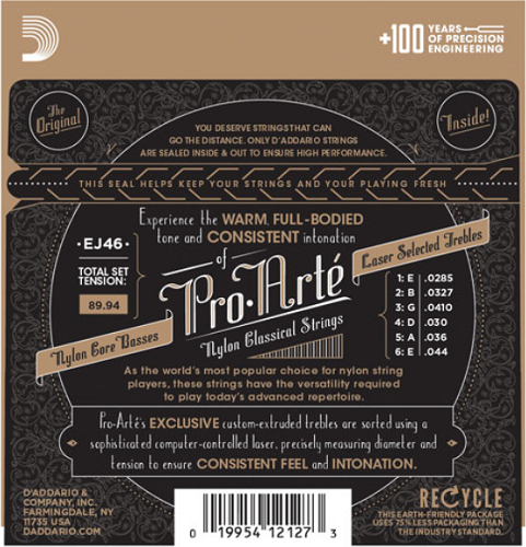 D'addario Pro-Arte Nylon, Hard Tension Classical Guitar Strings - EJ46 - Poppa's Music 